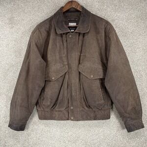 VTG American Weekend Leather Bomber‎ Flight Jacket Pockets Sz S Brown *wear*
